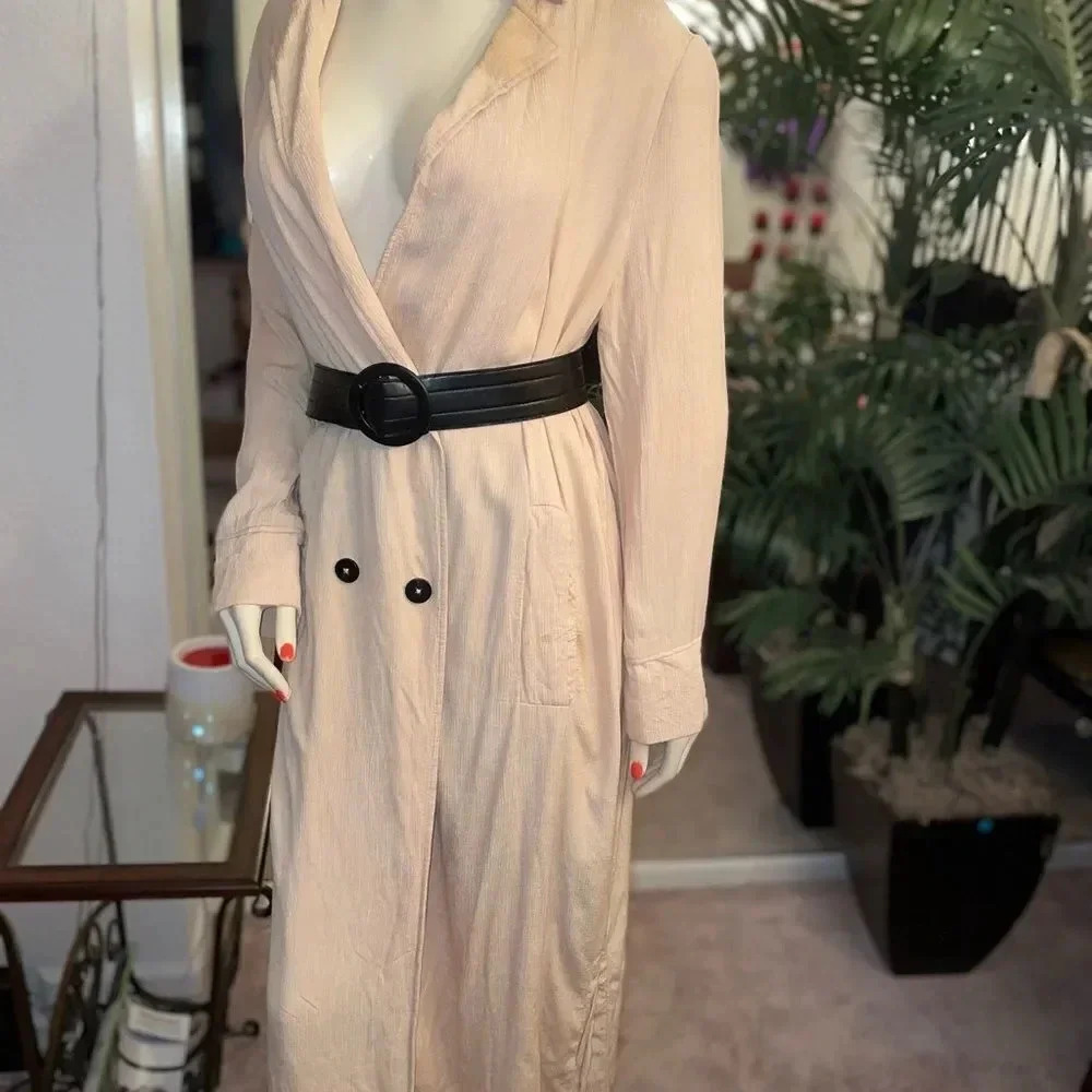 ZARA TRF OUTERWEAR LONG SLEEVE DUSTER TAN/BEIGE SIZE SMALL/ MEDIUM - Picture 13 of 16